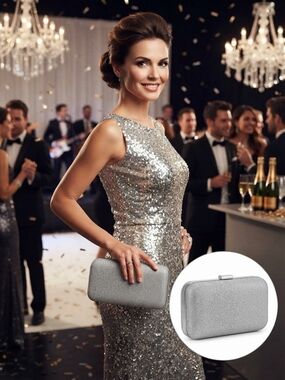 Silver Glitter Hardcase Clutch - Elegant Evening.
